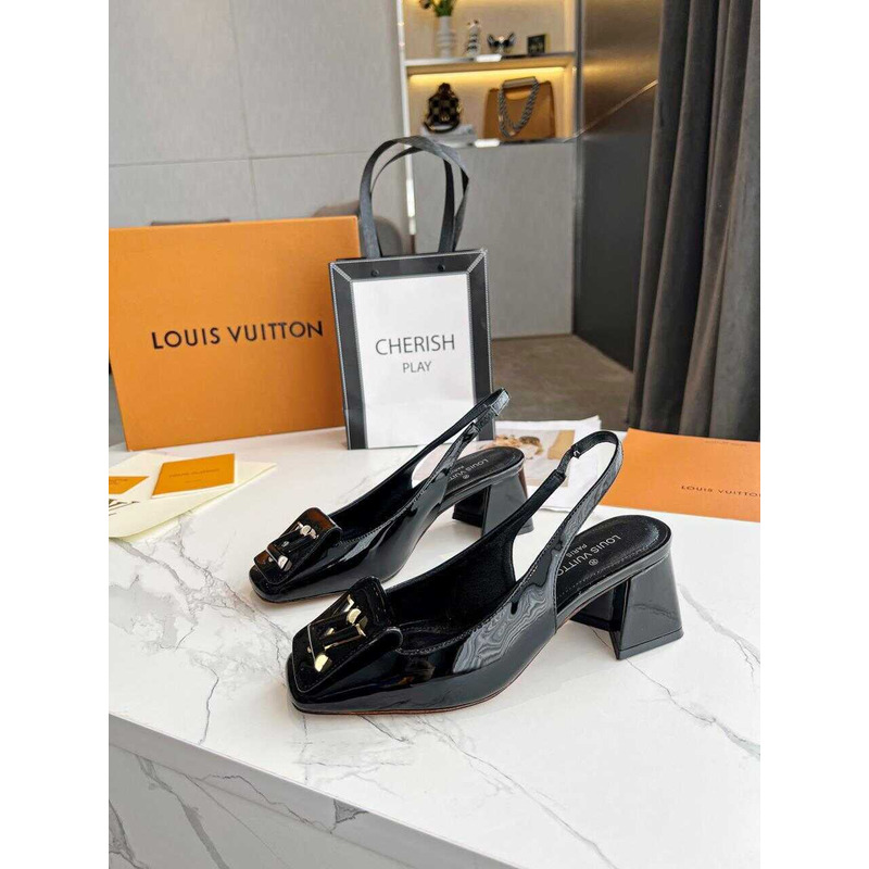 l**is V*t*n | casual style leather block heels party style office style black