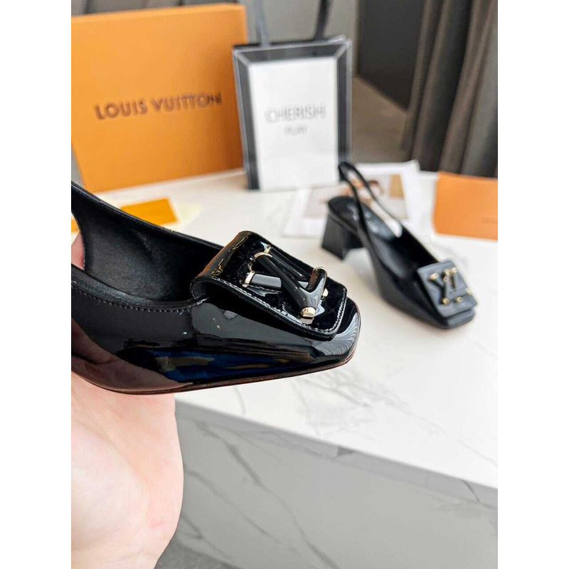 l**is V*t*n | casual style leather block heels party style office style black