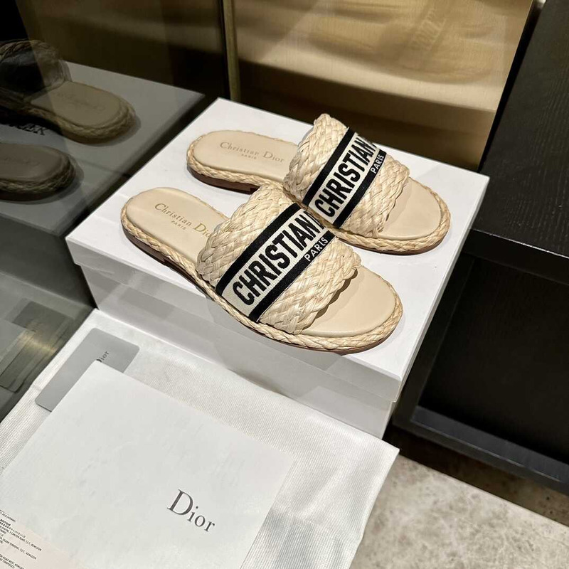 D*or dway slide jute-colored embroidered raffia and cotton black