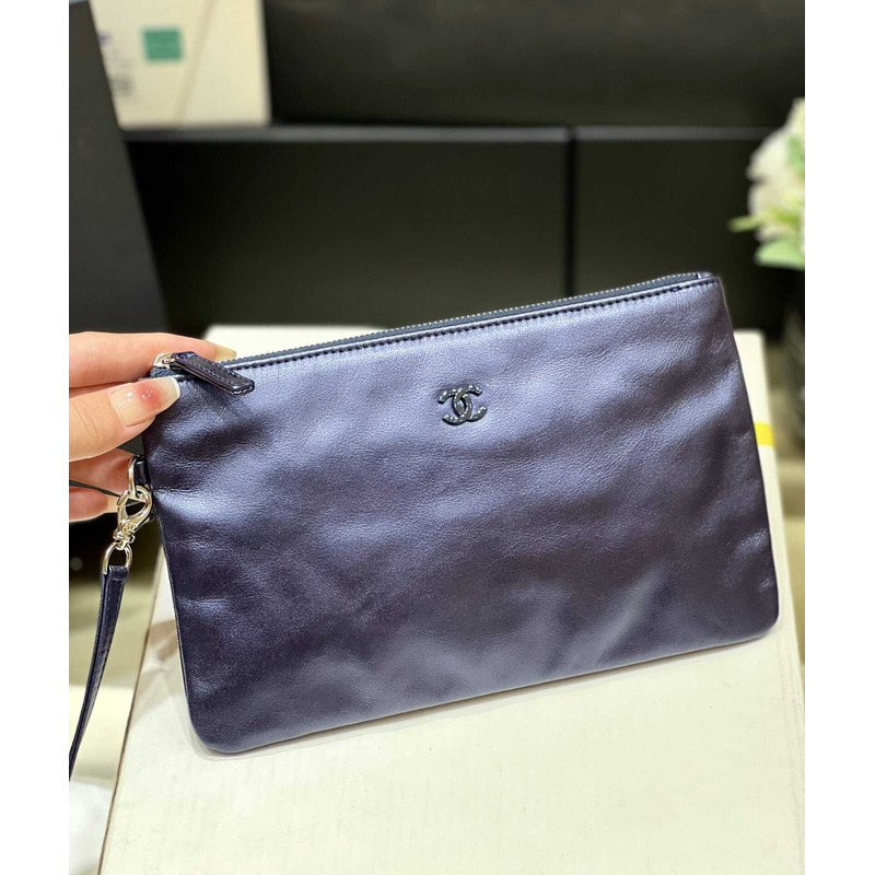 Ch*el 22 handbag blue metallic bag
