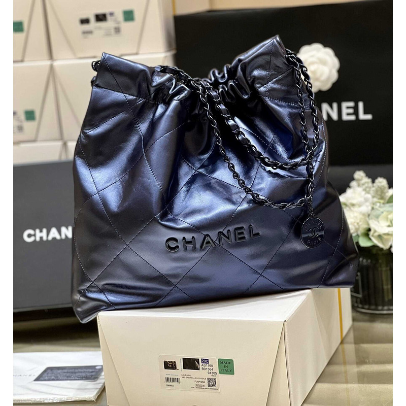 Ch*el 22 handbag blue metallic bag