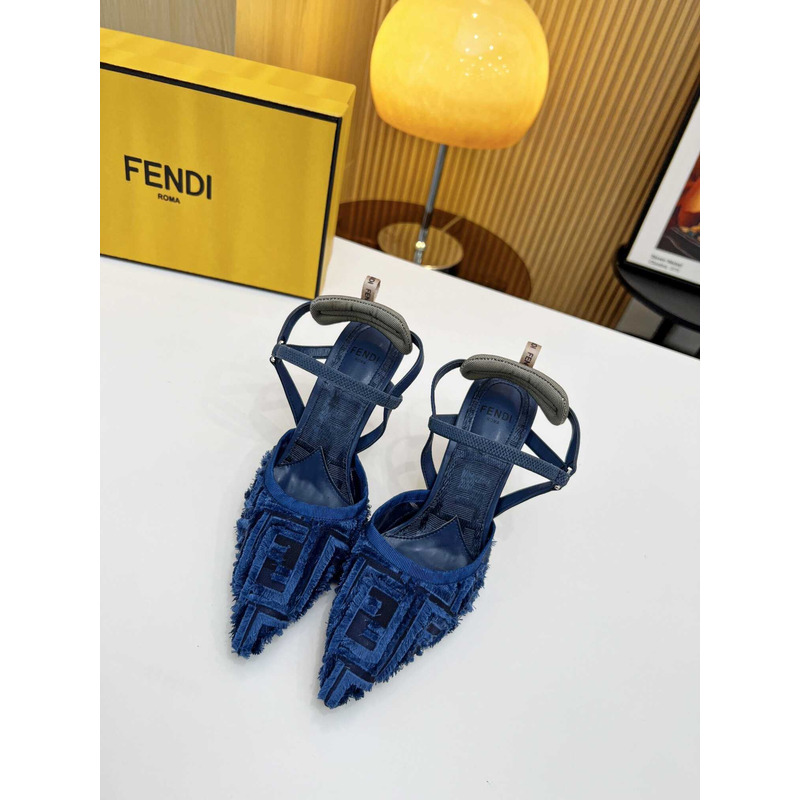 F**di colibrì lite high heel red ff chenille slingback blue