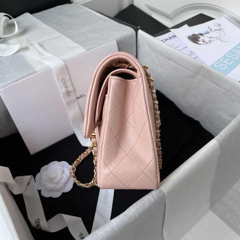 Ch*el classic flap calfskin gold hardware pink