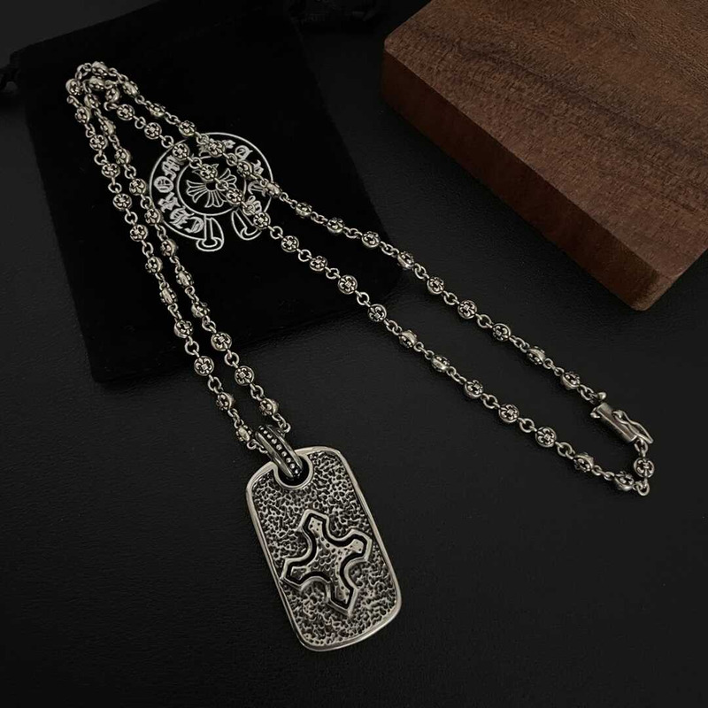 Ch*0me heart pirate ship silver cross army brand silver necklace european and american retro ins pendant hip hop silver necklac