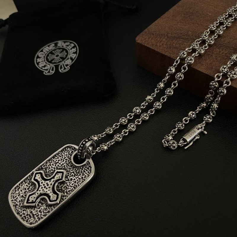 Ch*0me heart pirate ship silver cross army brand silver necklace european and american retro ins pendant hip hop silver necklac