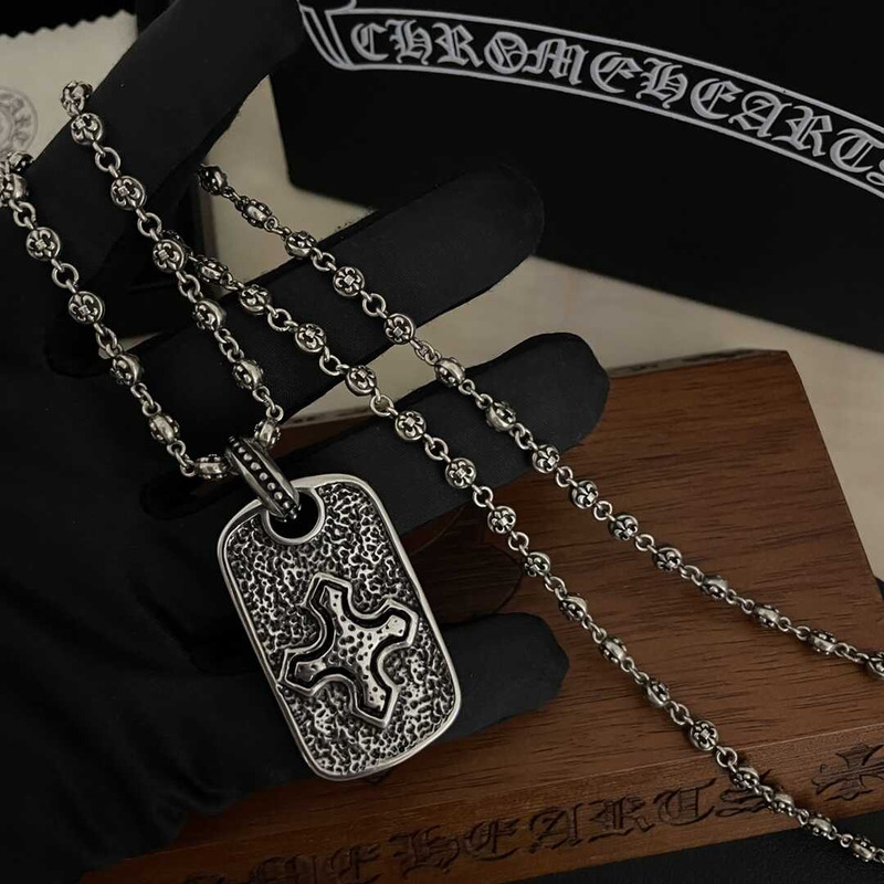 Ch*0me heart pirate ship silver cross army brand silver necklace european and american retro ins pendant hip hop silver necklac