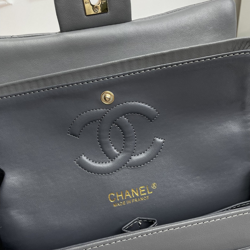 Ch*el cf leather rock gray gold buckle flap bag