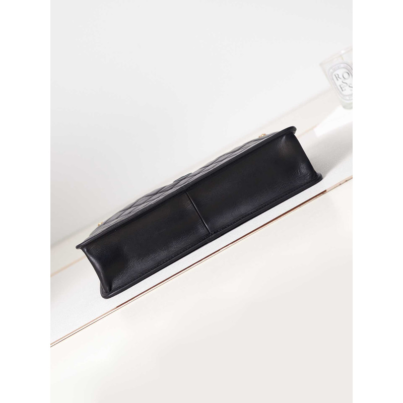 Ch*el mini flap bag with handle calfskin & black-tone metal black