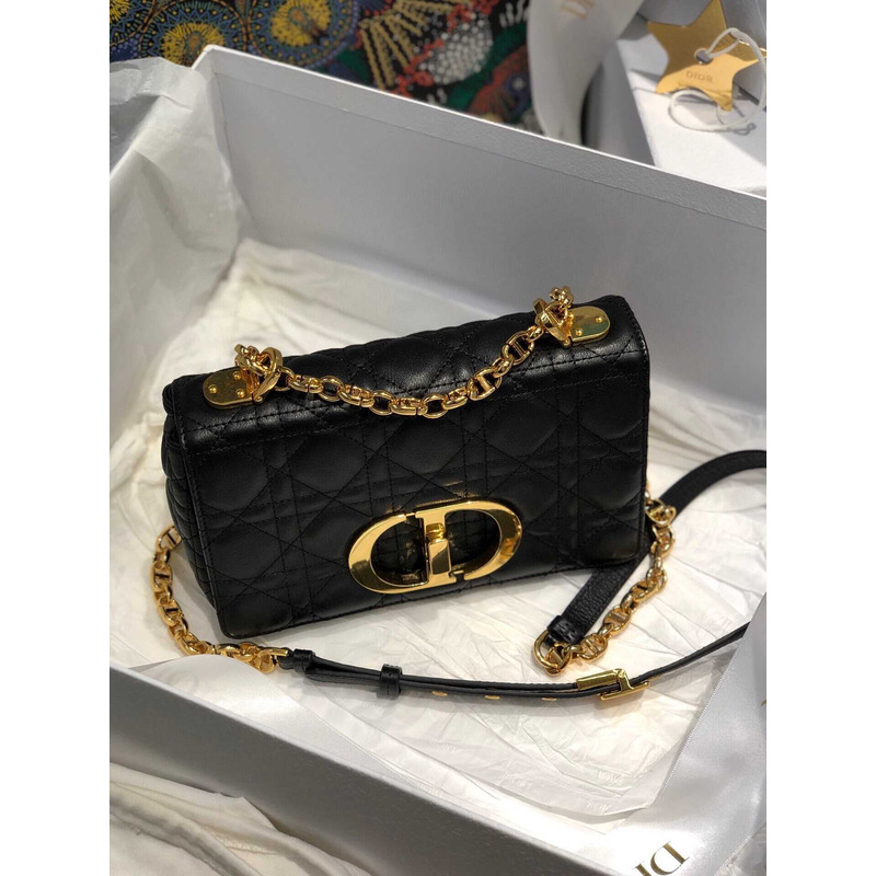 d*or small d*or caro bag black S*pple cannage calfskin bag