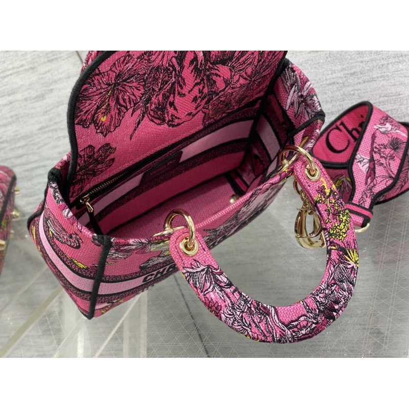 D*or medium lady d-lite bag fuchsia multicolor toile de jouy voyage embroidery