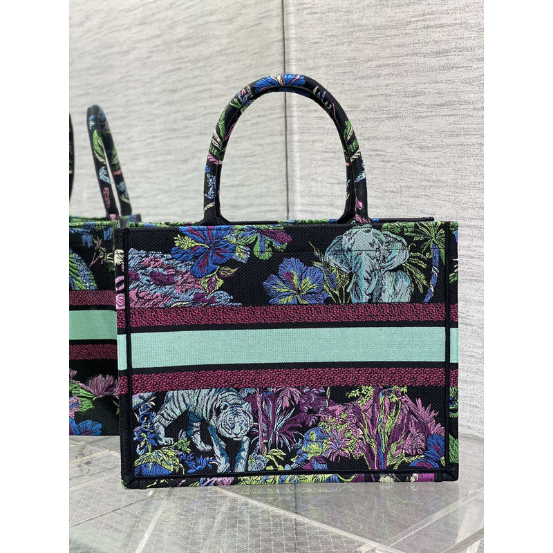 D*or medium book tote bag multicolor D*or indian purple embroidery