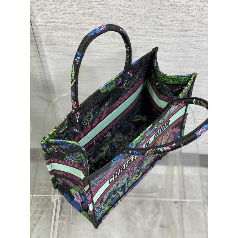 D*or medium book tote bag multicolor D*or indian purple embroidery