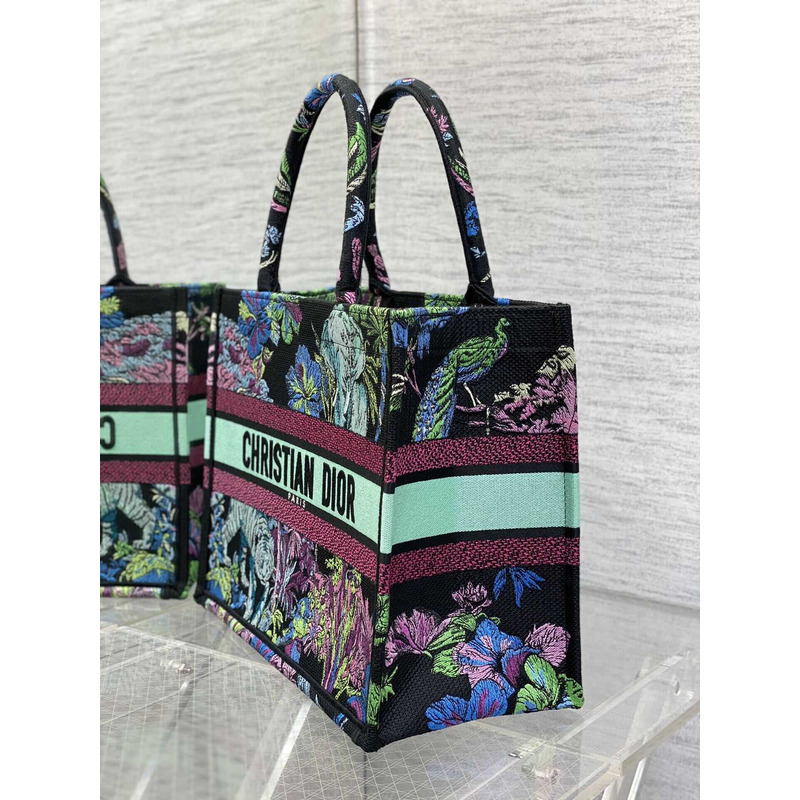 D*or medium book tote bag multicolor D*or indian purple embroidery