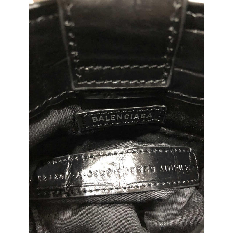 Ba*len*cia*ga textured calfskin logo shopping phone holder bag black