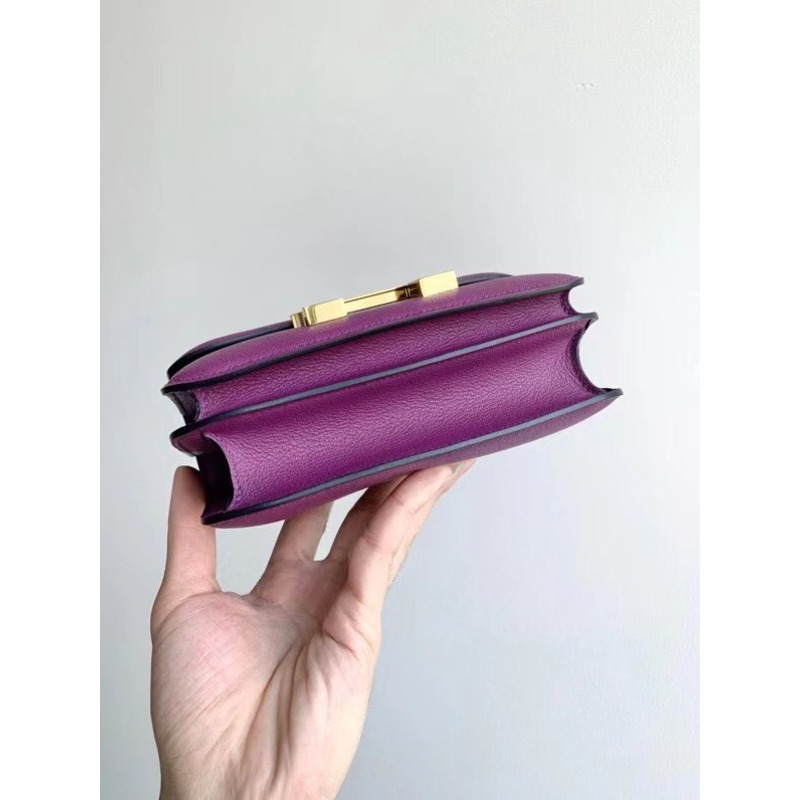 H**mes evercolor leather constance mini gold buckle shoulder bag anemone/purple