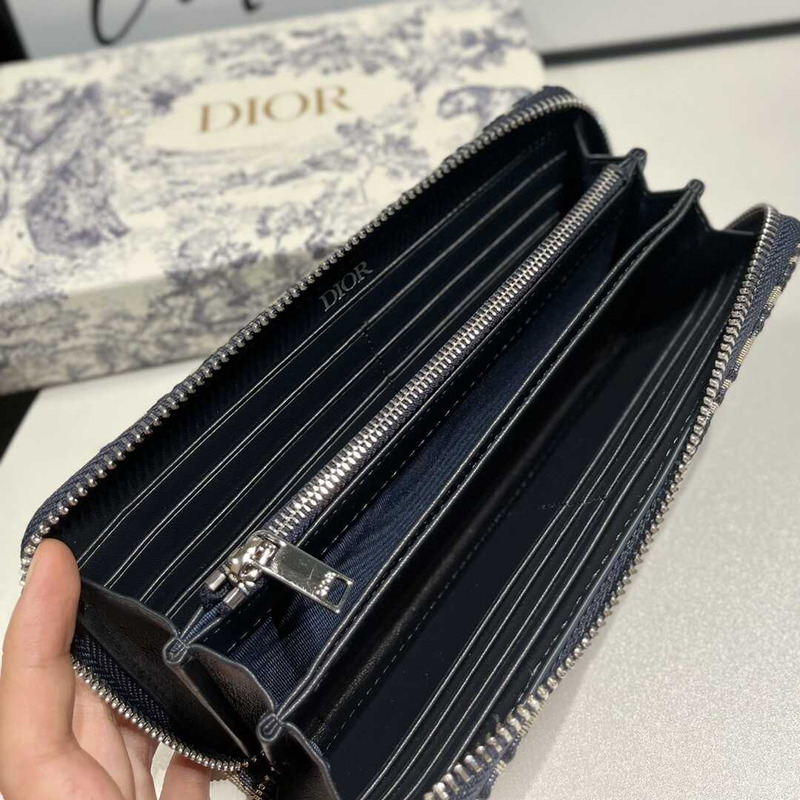 D*or long zip wallet beige and black oblique print