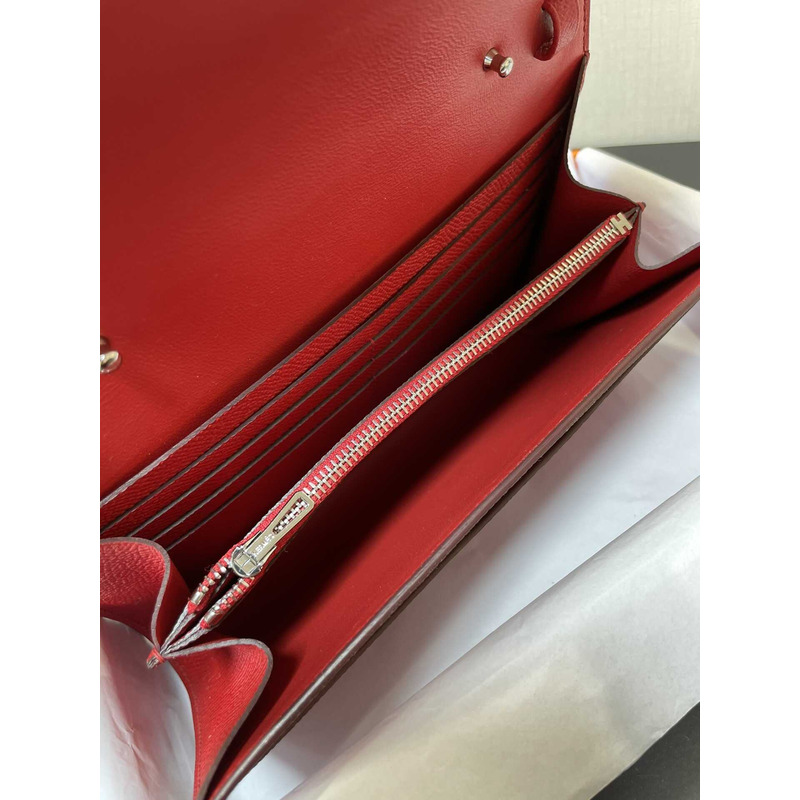 H**mes constance wallet to go silver hardware red