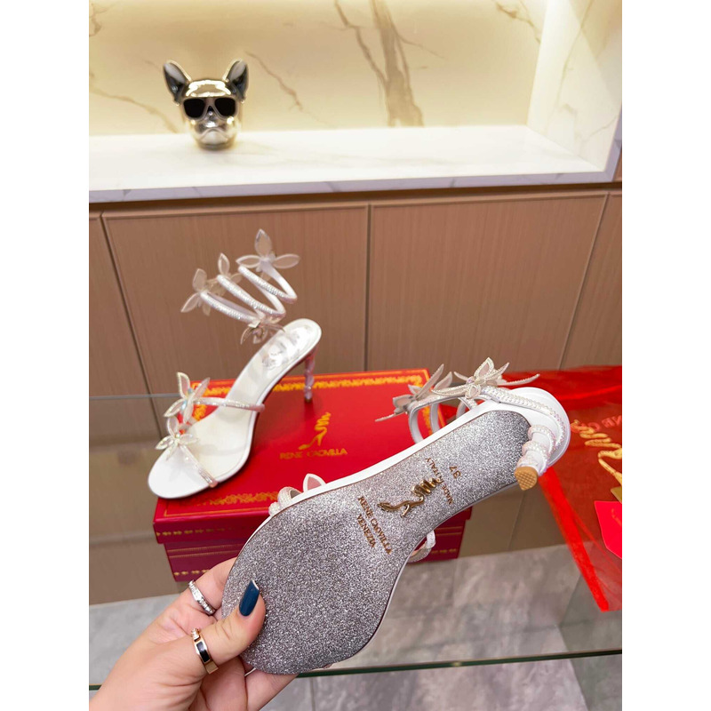 Rene Caovilla Leruy Diamante Butterfly Wrap High Heel Sandals White
