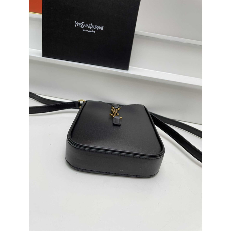 Saint Laurent LE 5 À 7 Mini Vertical Bag In Shiny Leather Black