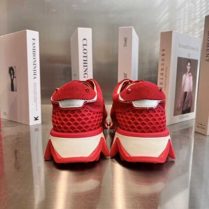 Ch**an louboutin loubishark flat metallic suede red sole runner sneakers