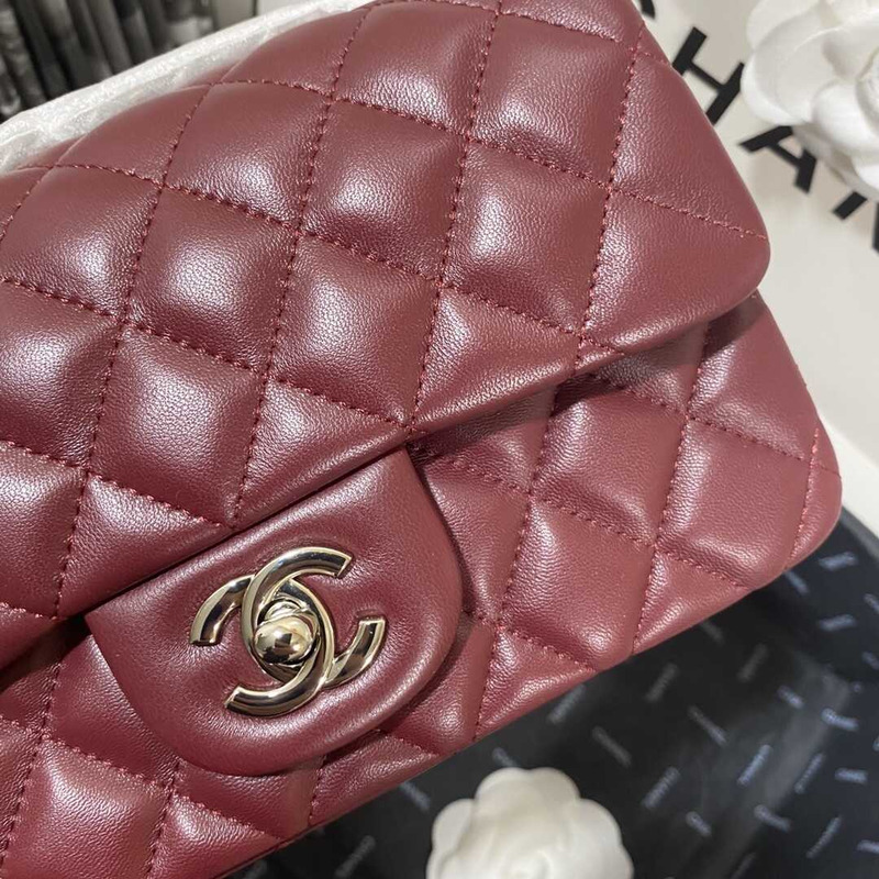 Ch*el classic flap mini  shoulder bag dark red