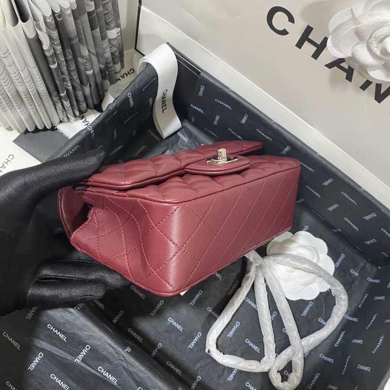 Ch*el classic flap mini  shoulder bag dark red
