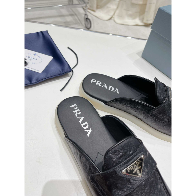 Pra*a leather mule sandals black