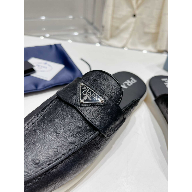 Pra*a leather mule sandals black