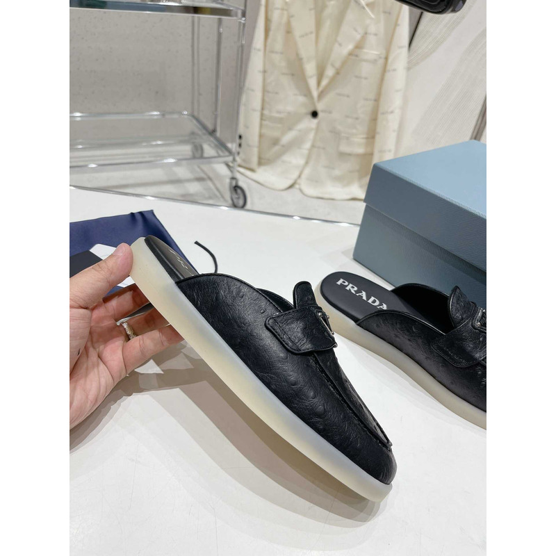 Pra*a leather mule sandals black
