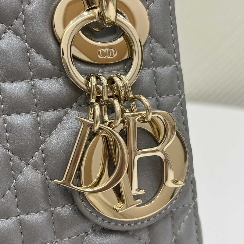 D*or metallic grey cannage leather mini lady D*or tote