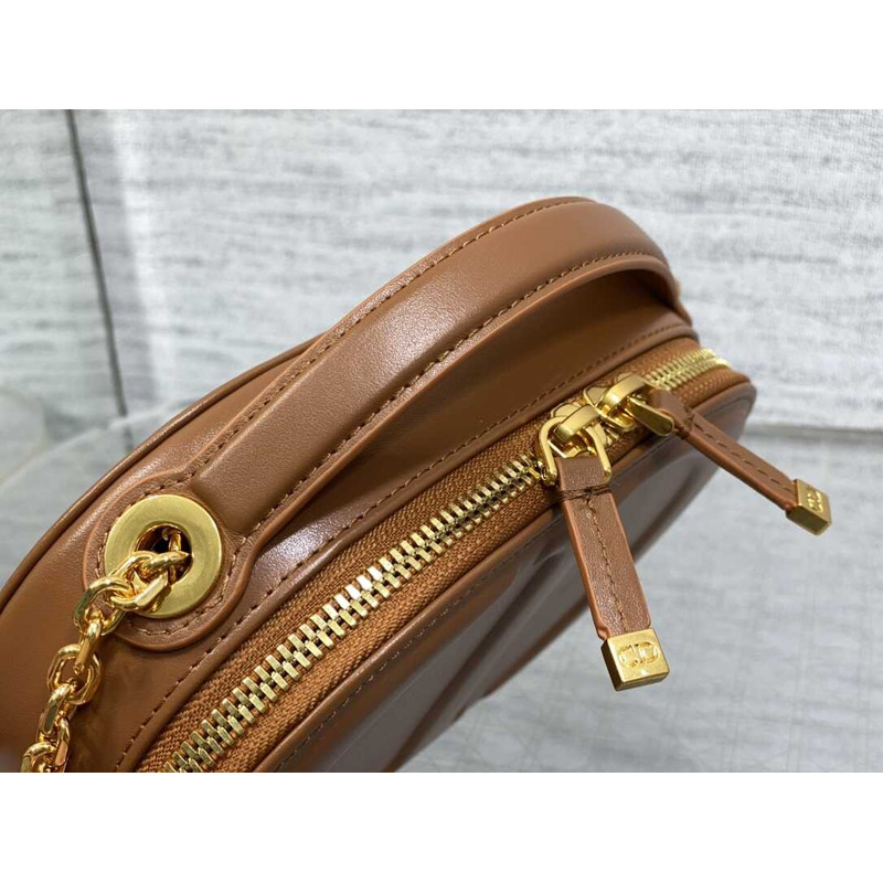 D*or cd signature oval camera bag latte calfskin brown