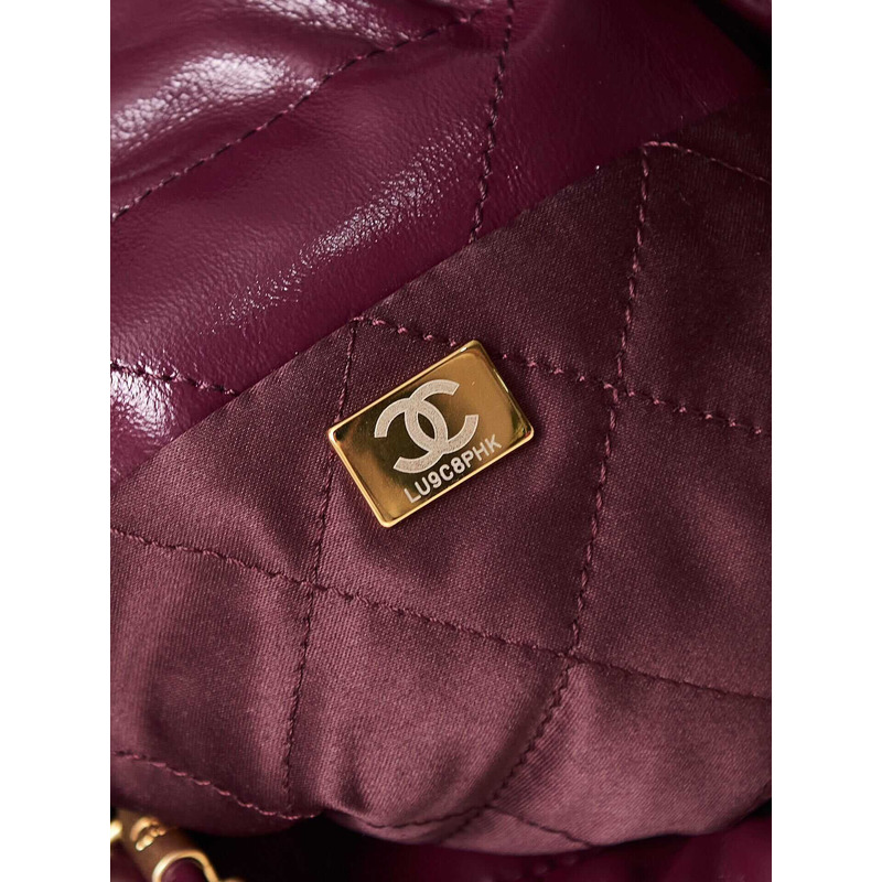 Ch*el 22 mini handbang shiny calfskin & gold-tone metal pale purple