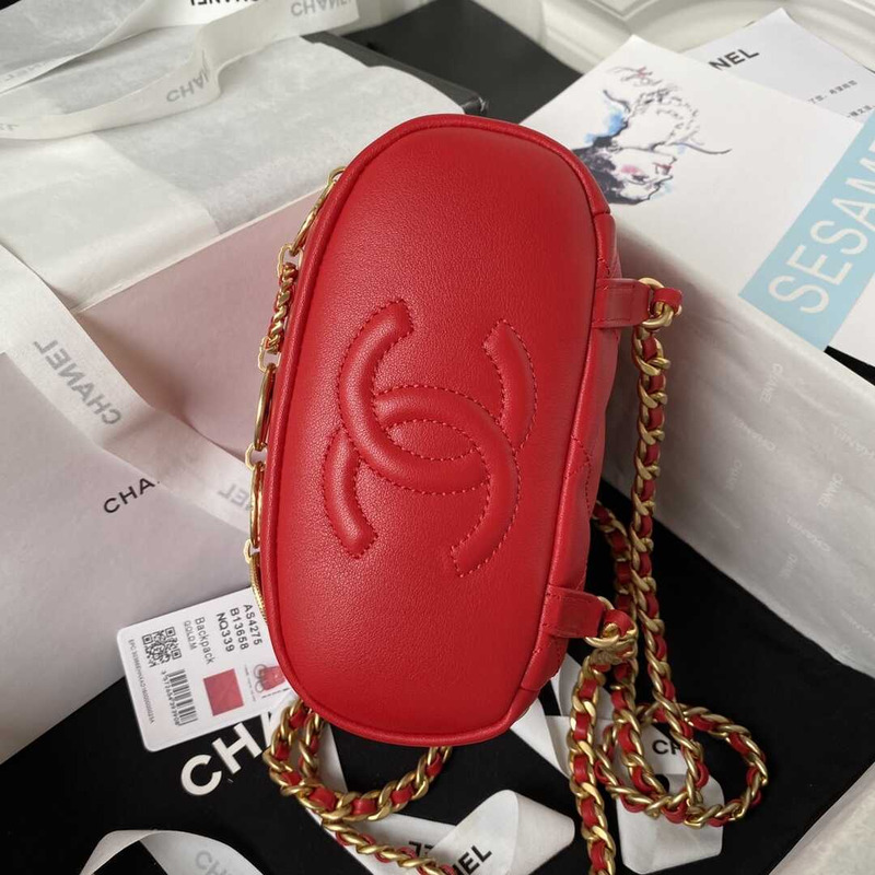 Ch*el small backpack calfskin & gold-tone metal red