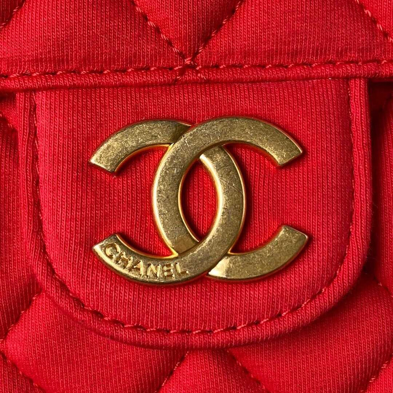 Ch*el hobo bag wool knit gold-tone metal red