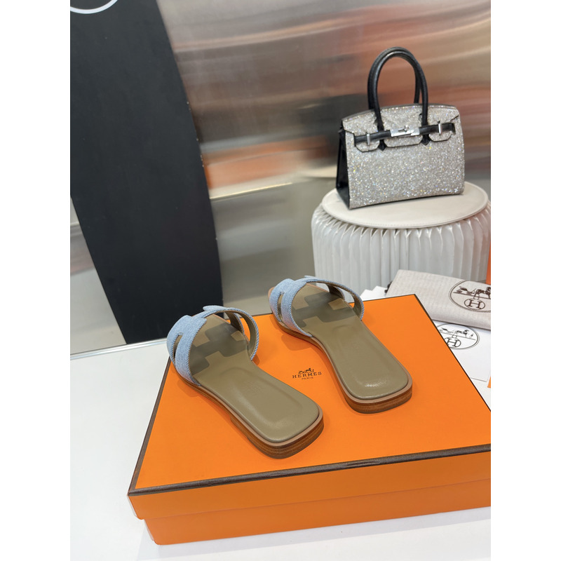 H**mes oran cloth sandal green and light blue