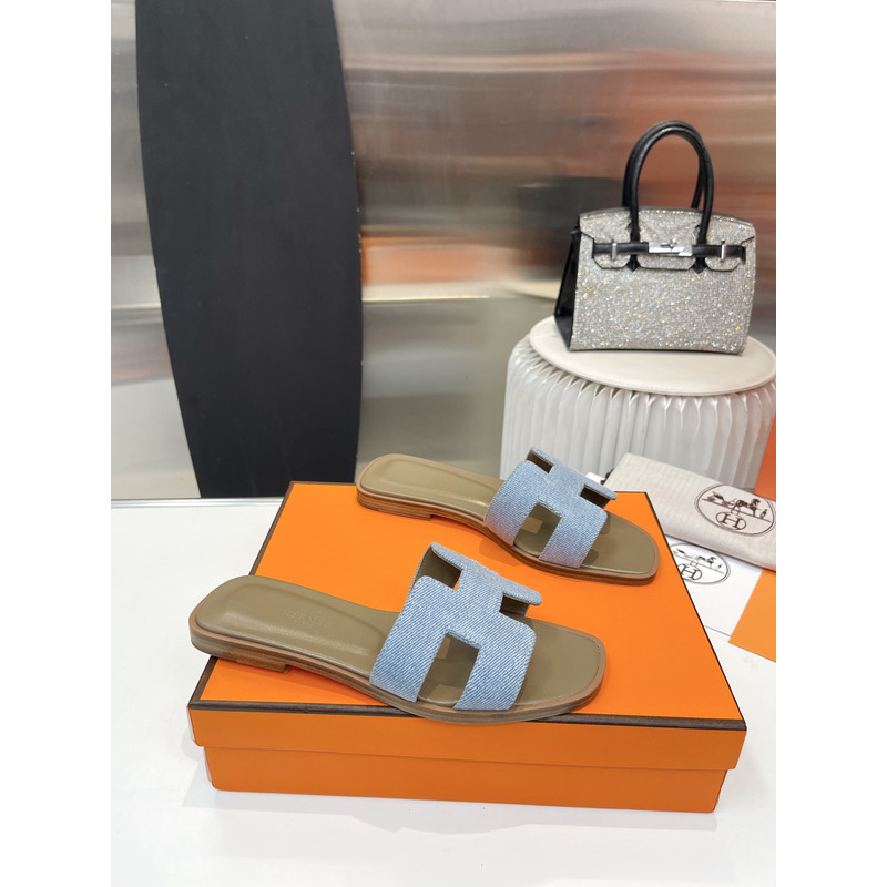 H**mes oran cloth sandal green and light blue