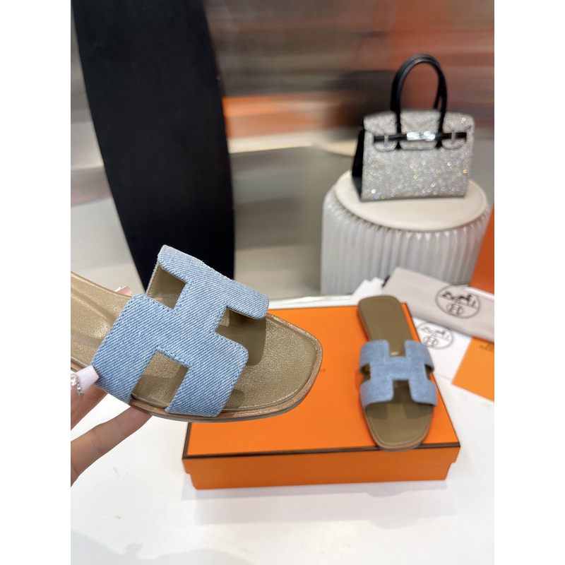 H**mes oran cloth sandal green and light blue
