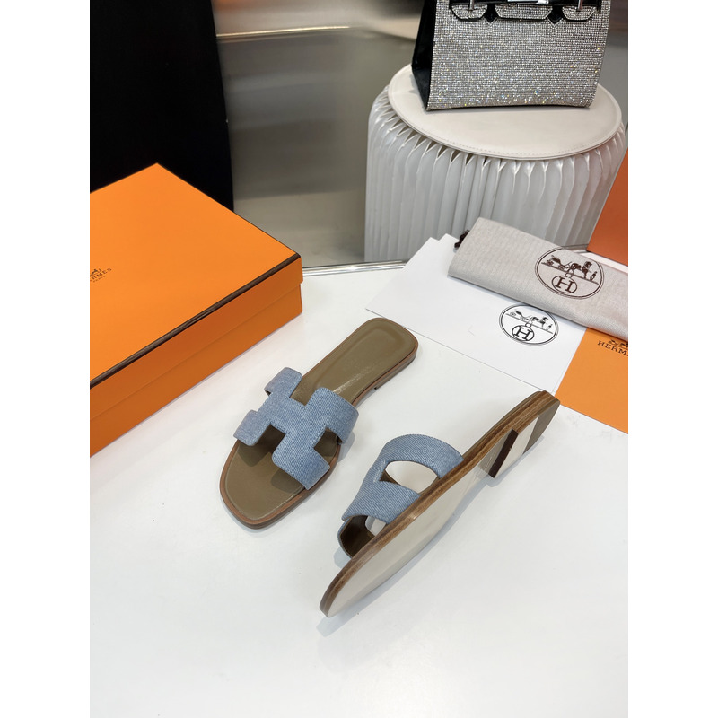 H**mes oran cloth sandal green and light blue