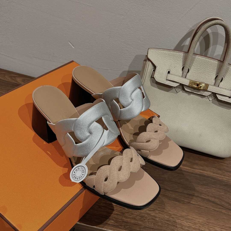 H**mes gaby 60 sandals beige and silver