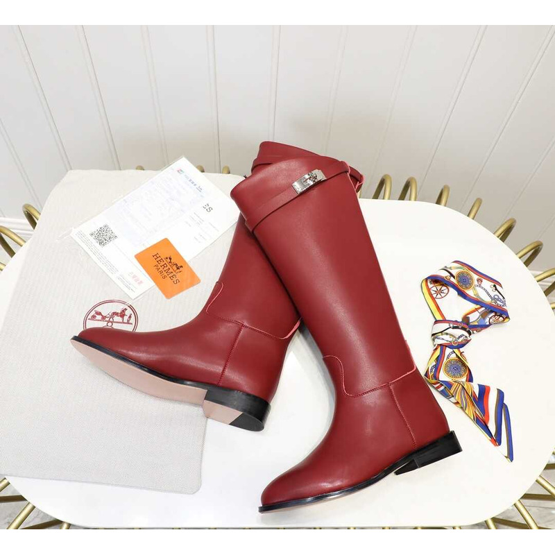 H**mes leather boots red