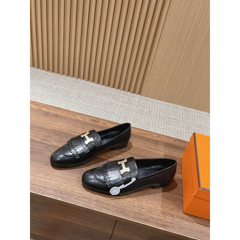 H**mes goatskin womens royal loafers black