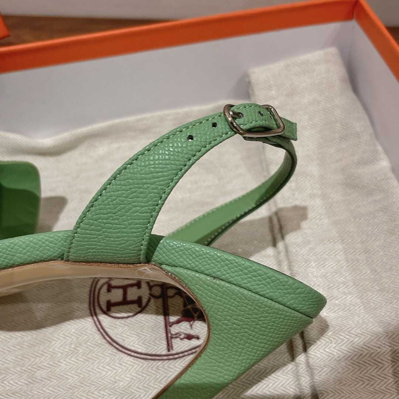 H**mes ella 105 calfskin heeled sandals green