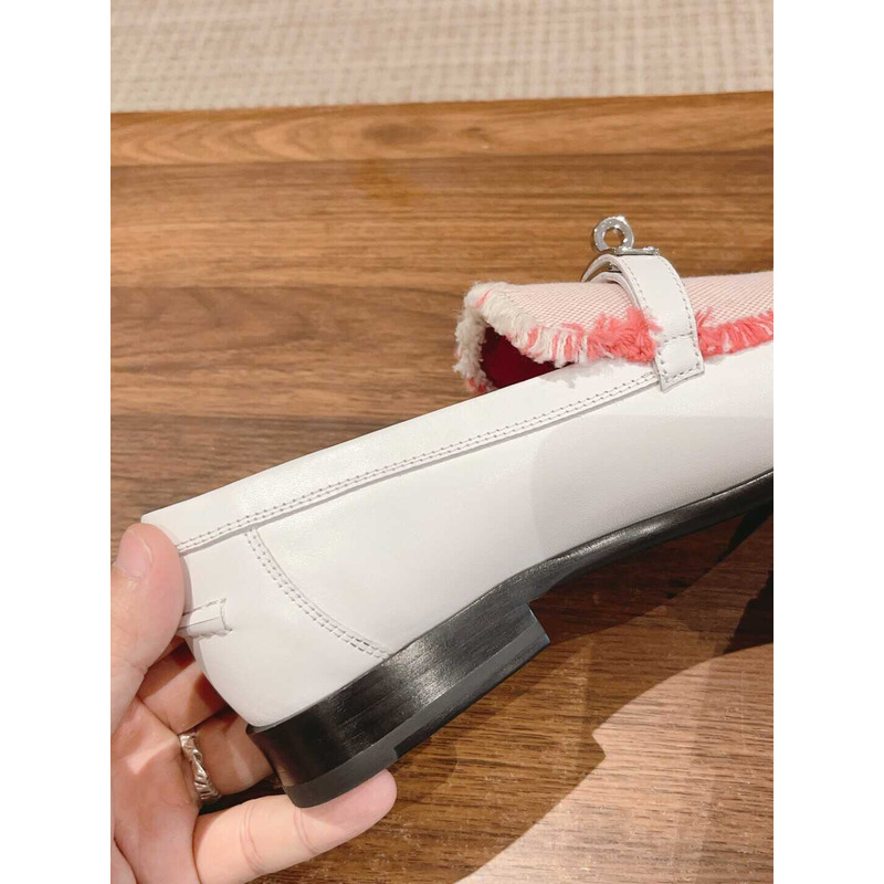H**mes destin loafer calfskin and fringed canvas beige/framboise