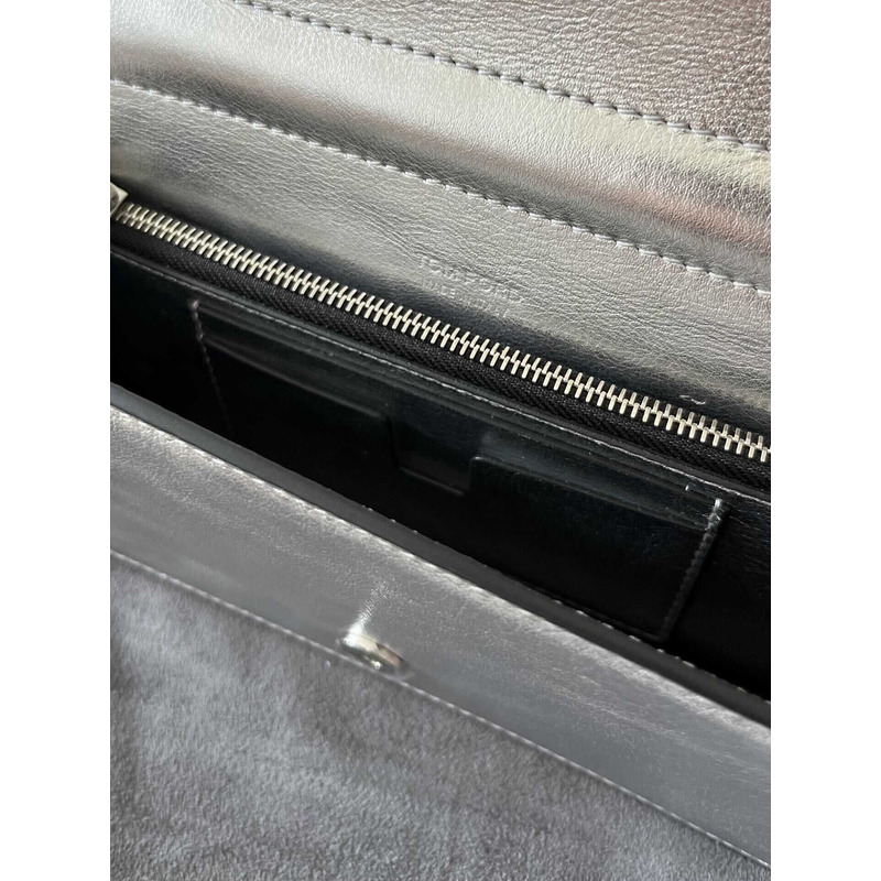 Tom Ford Mini Metallic Leather Shoulder Bag Silver
