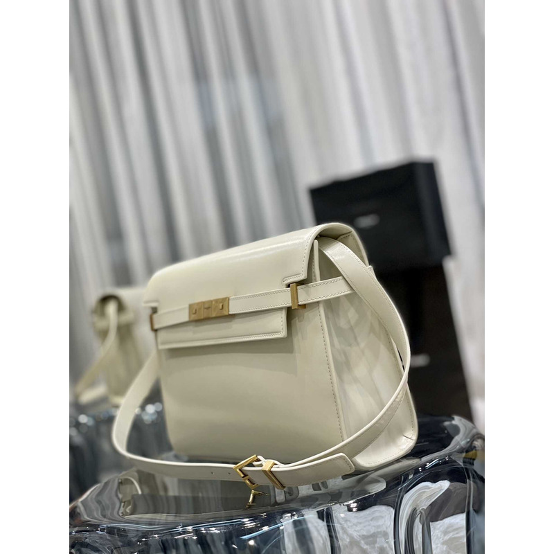 Saint Laurent Manhattan Leather Shoulder Bag White