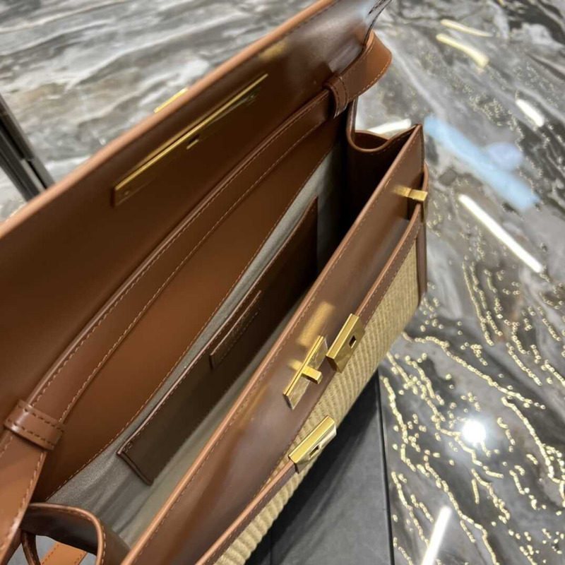 Saint Laurent Manhattan Leather Shoulder Bag Brown And Beige