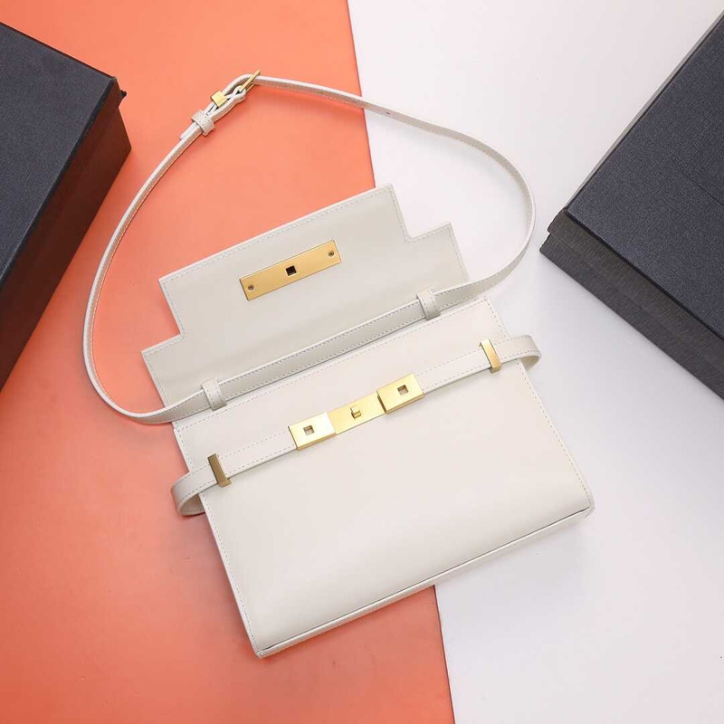 Saint Laurent Manhattan Leather Shoulder Bag White