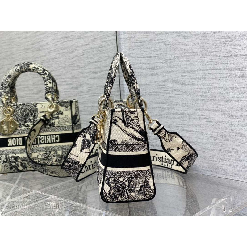 D*or medium lady d-lite bag embroidery black&beige