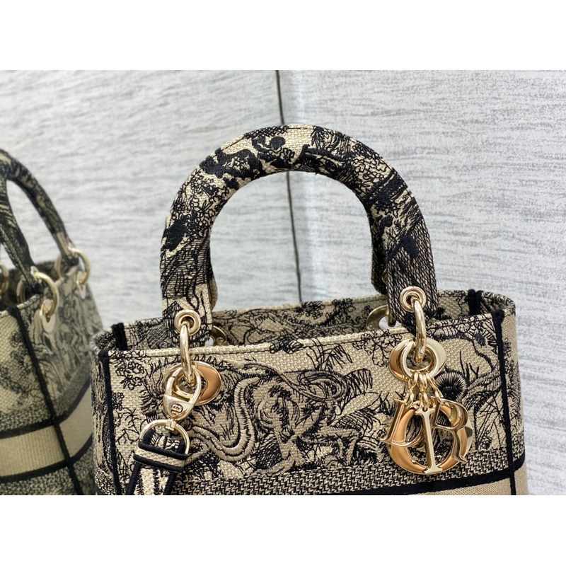 D*or medium lady d-lite bag embroidery beige and black