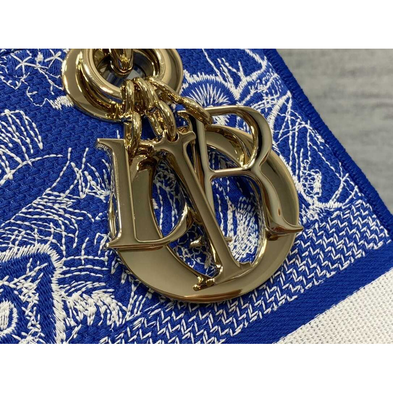 D*or medium lady d-lite bag embroidery blue and white